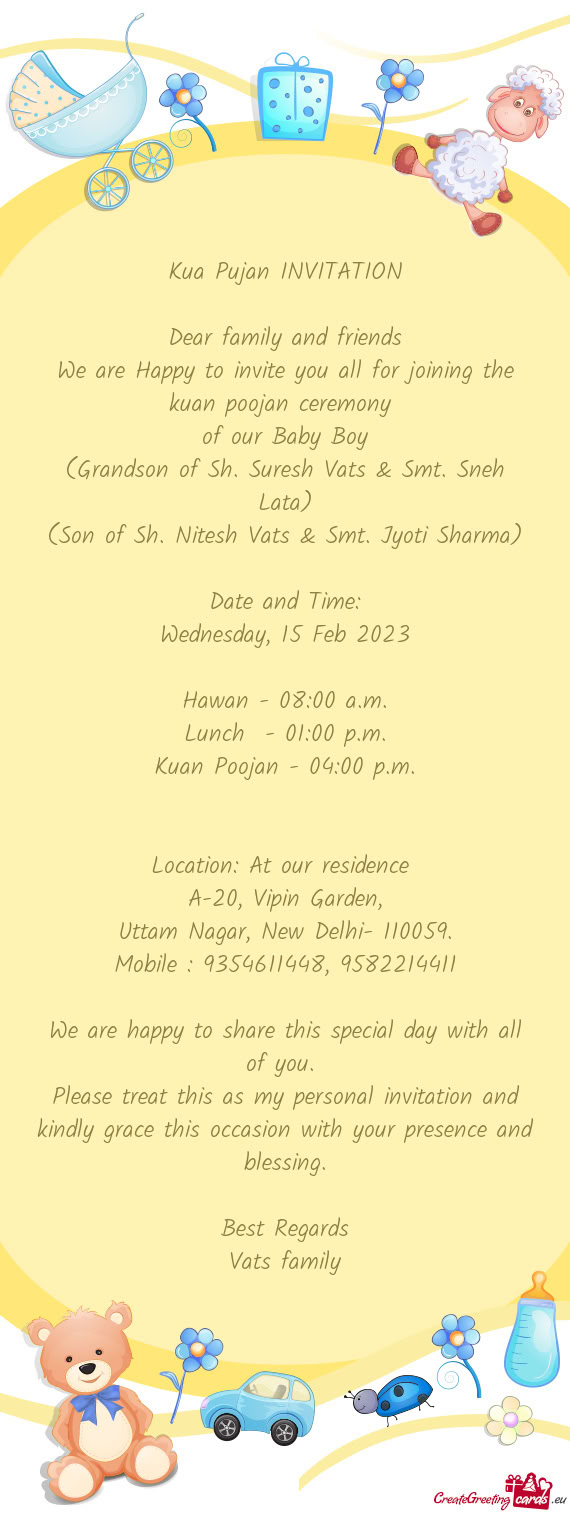 (Grandson of Sh. Suresh Vats & Smt. Sneh Lata)