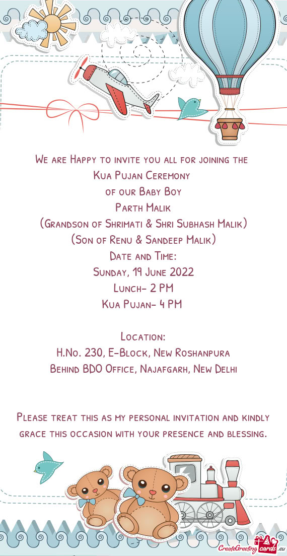 (Grandson of Shrimati & Shri Subhash Malik)