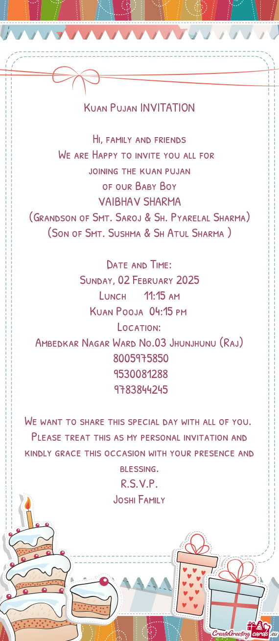 (Grandson of Smt. Saroj & Sh. Pyarelal Sharma)