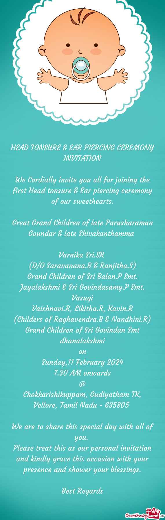 Great Grand Children of late Parusharaman Goundar & late Shivakanthamma