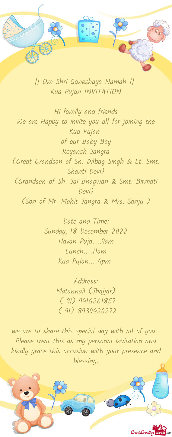 (Great Grandson of Sh. Dilbag Singh & Lt. Smt. Shanti Devi)