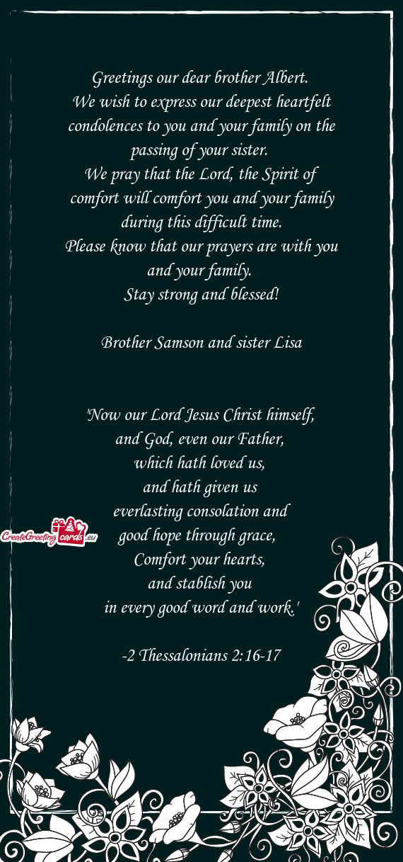 Greetings our dear brother Albert