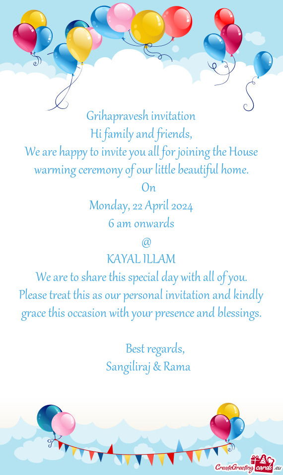 Grihapravesh invitation Hi family and friends