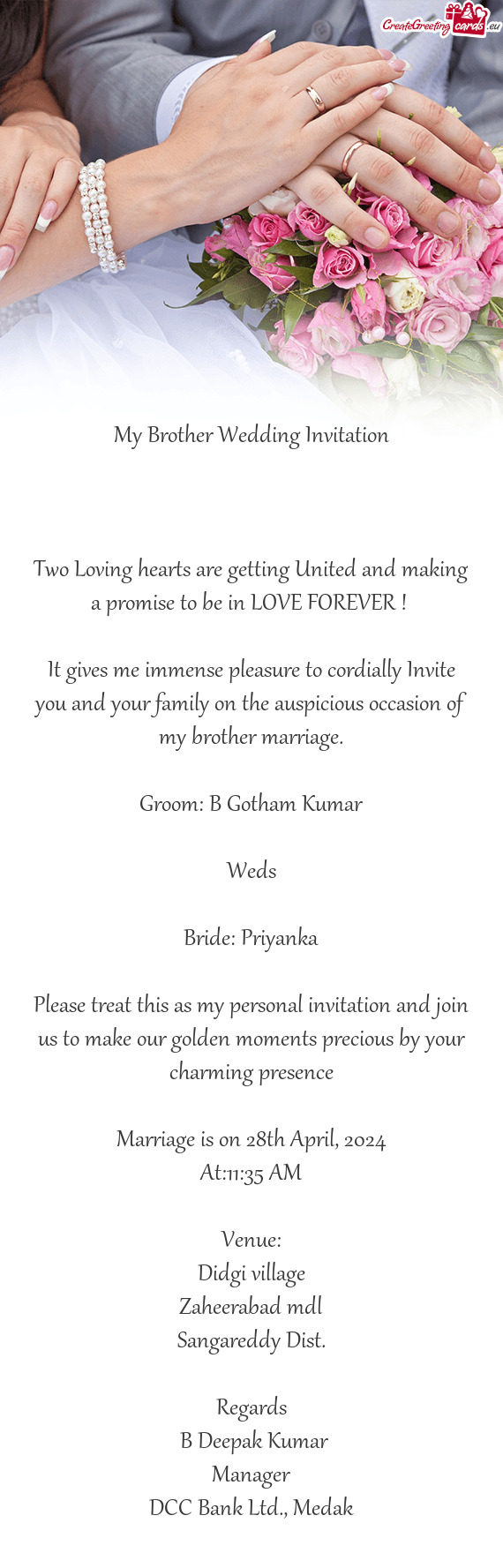 Groom: B Gotham Kumar