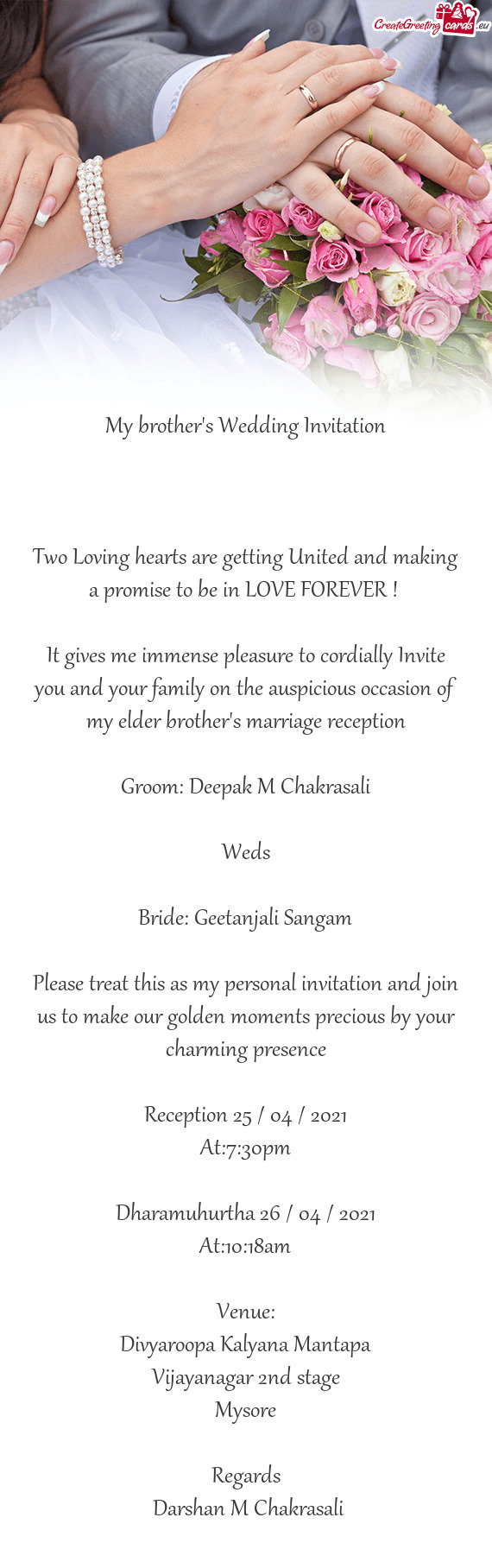 Groom: Deepak M Chakrasali