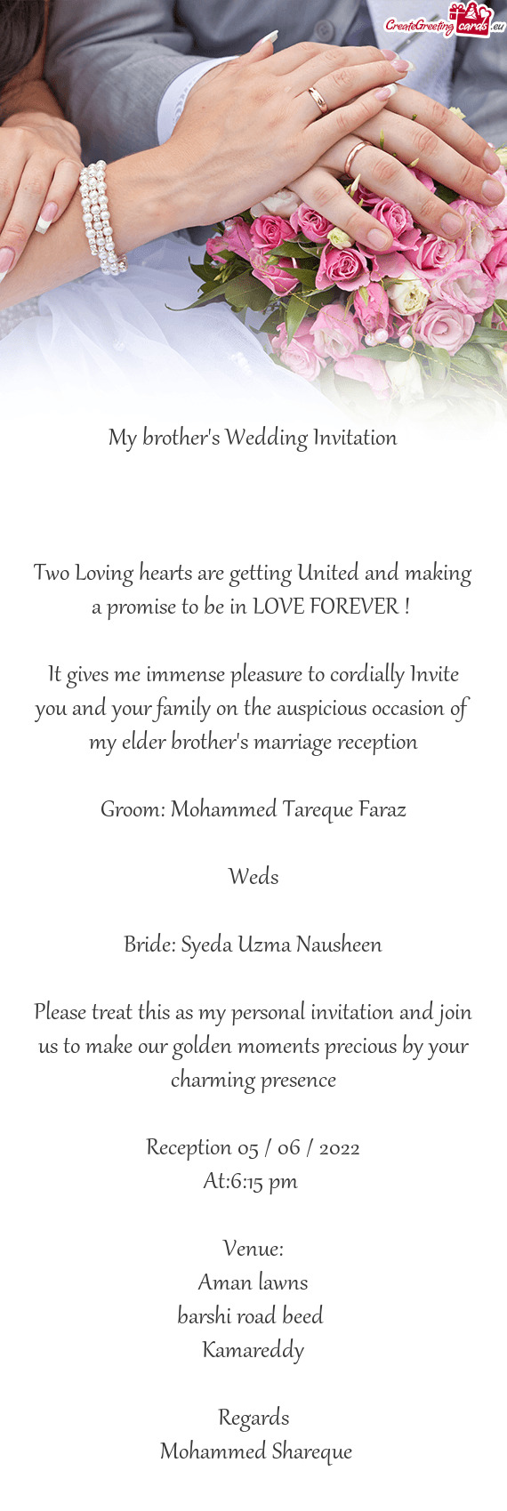 Groom: Mohammed Tareque Faraz