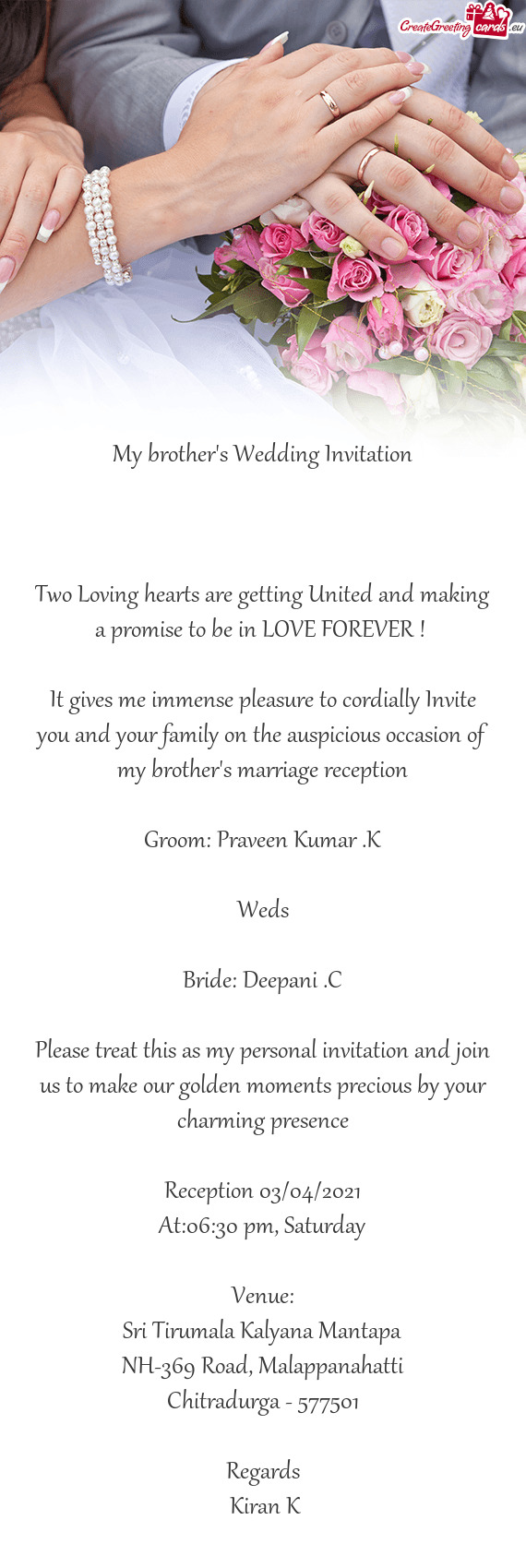 Groom: Praveen Kumar .K