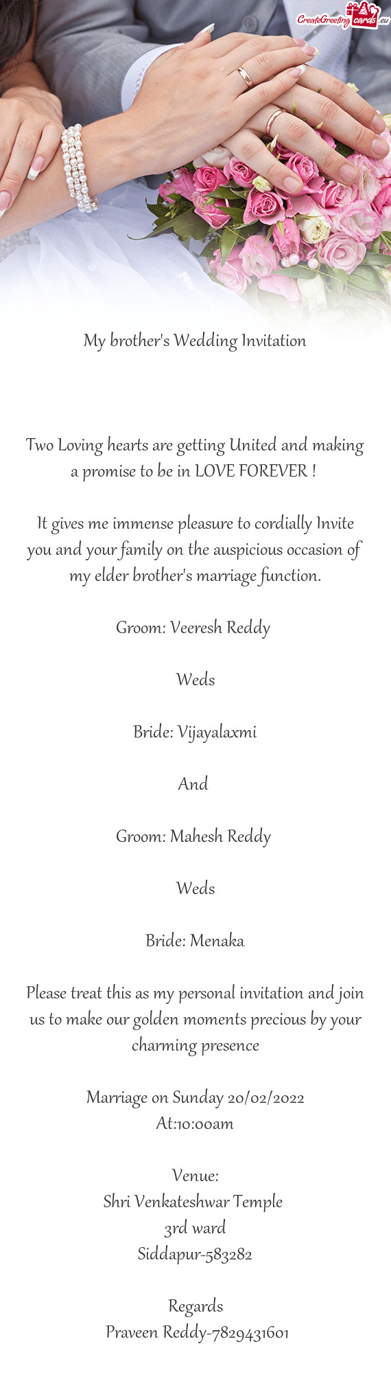 Groom: Veeresh Reddy