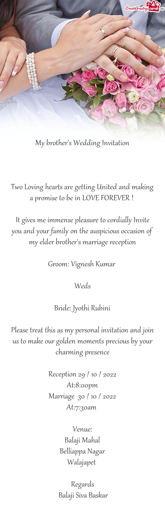 Groom: Vignesh Kumar