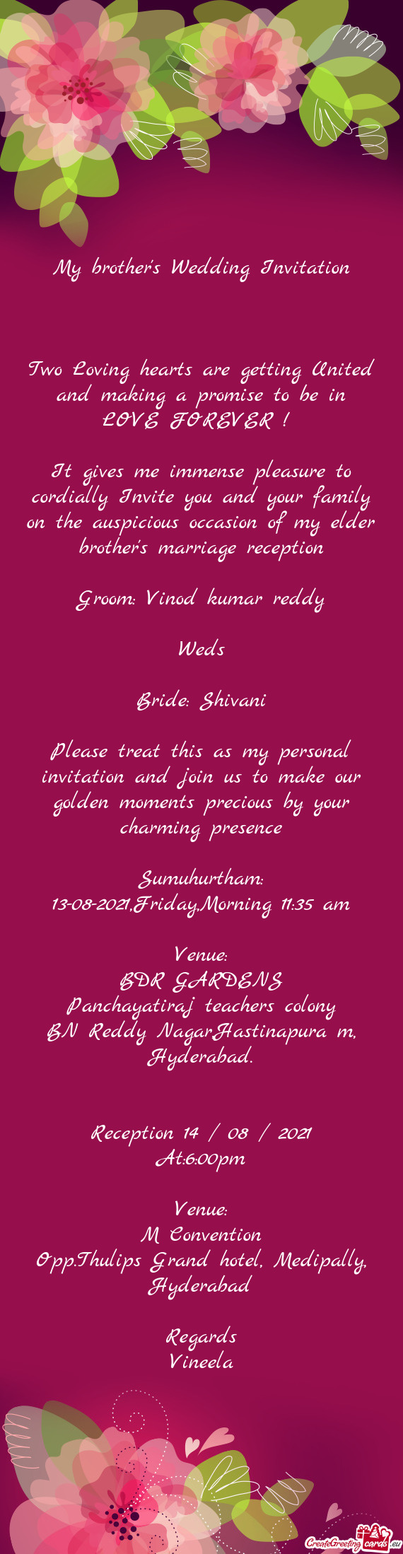 Groom: Vinod kumar reddy