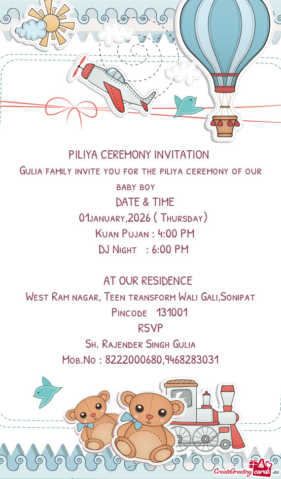 Gulia family invite you for the piliya ceremony of our baby boy 🐣❤
