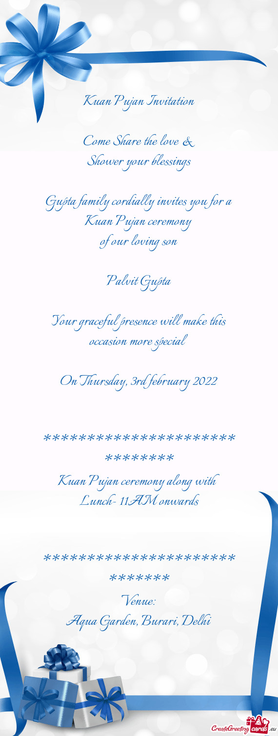 Gupta family cordially invites you for a Kuan Pujan ceremony