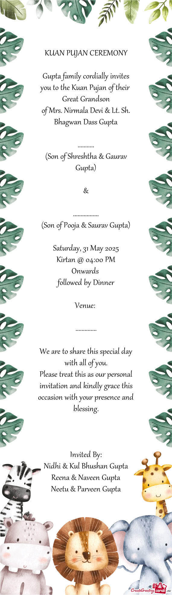 Gupta family cordially invites you to the Kuan Pujan of their