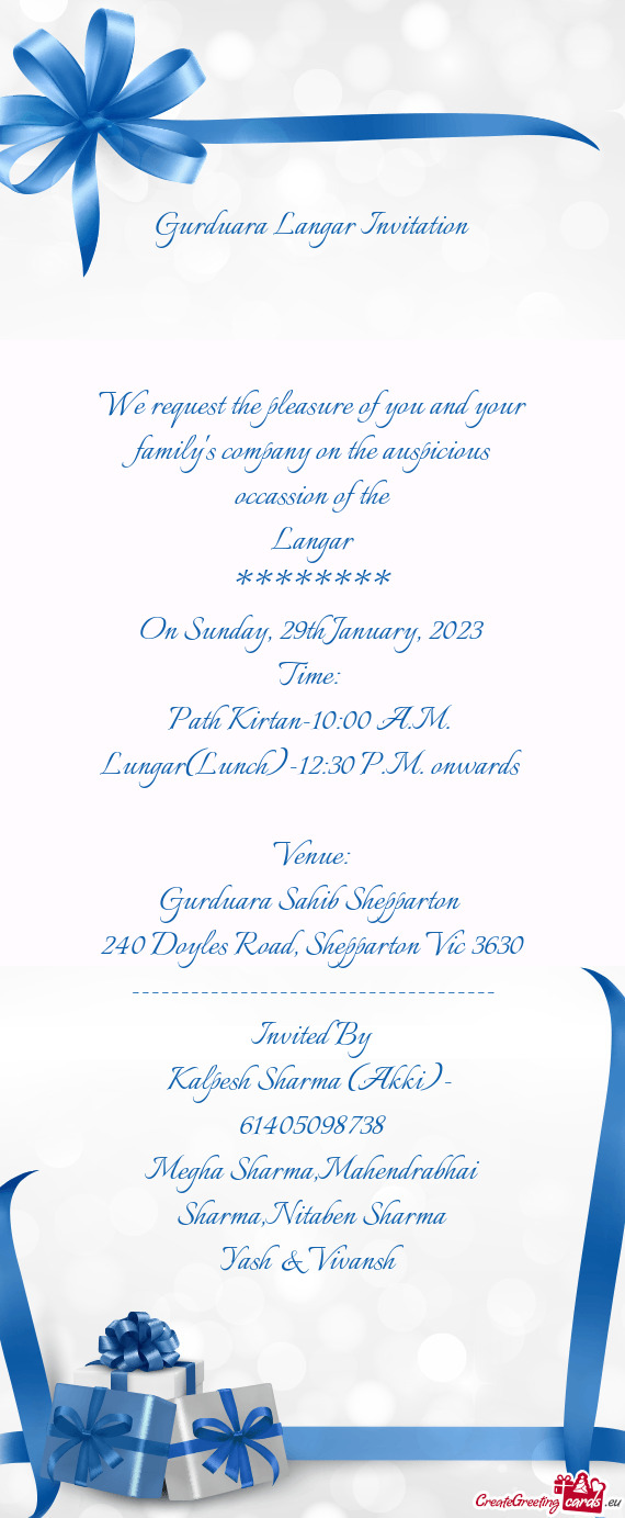 Gurduara Langar Invitation