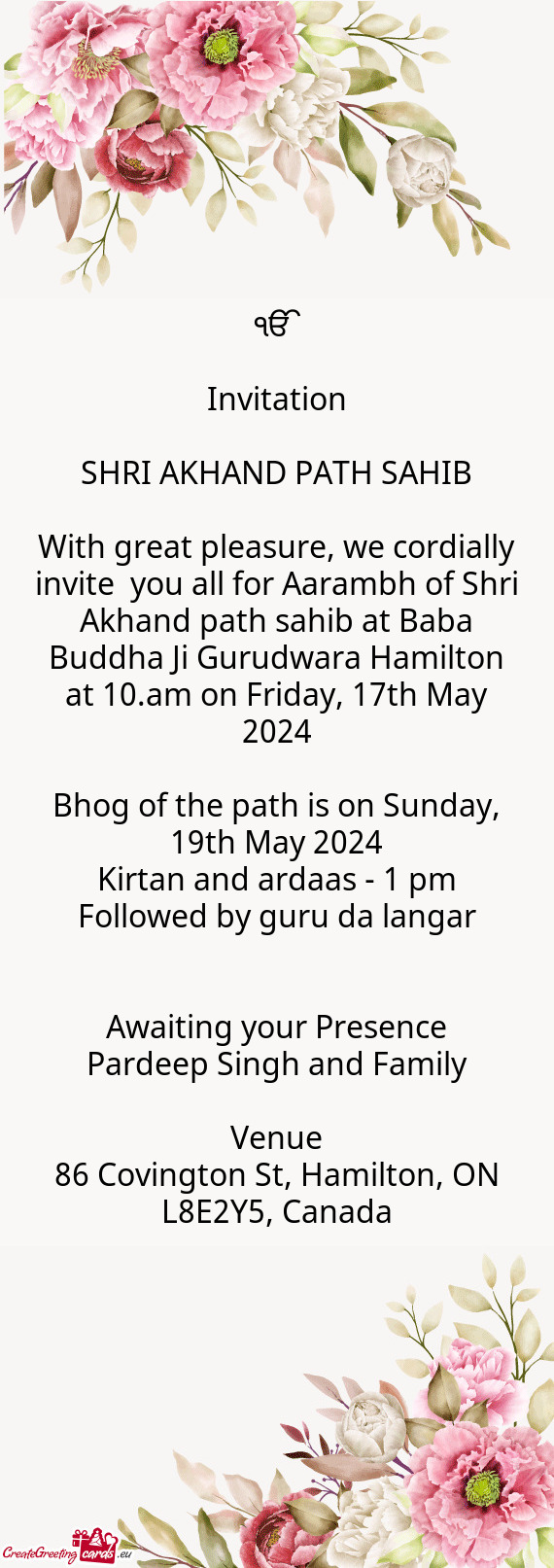 Ha Ji Gurudwara Hamilton at 10.am on Friday, 17th May 2024