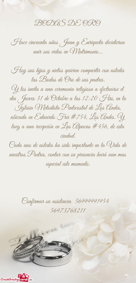 Hace cincuenta años Juan y Enriqueta decidieron unir sus vidas en Matrimonio