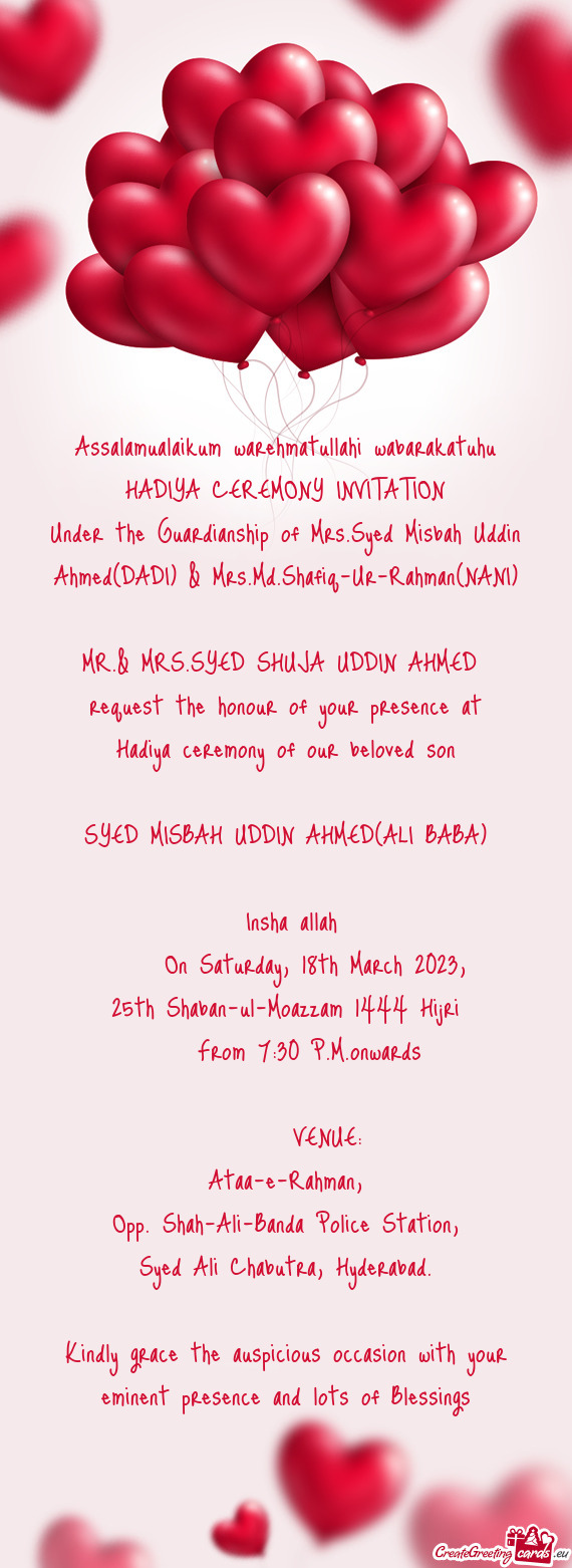 HADIYA CEREMONY INVITATION