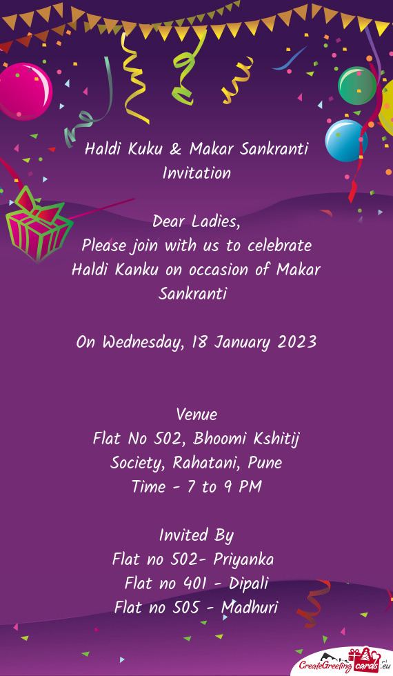 Haldi Kuku & Makar Sankranti Invitation