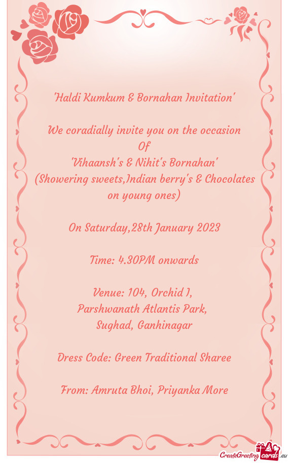 "Haldi Kumkum & Bornahan Invitation"