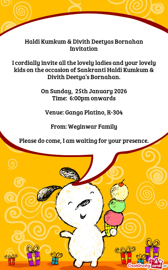 Haldi Kumkum & Divith Deetyas Bornahan Invitation