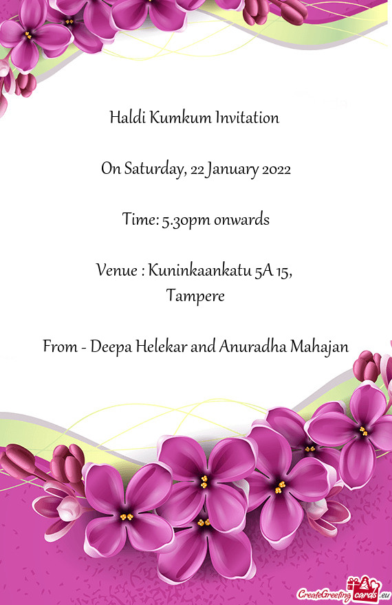 Haldi Kumkum Invitation 
 
 On Saturday