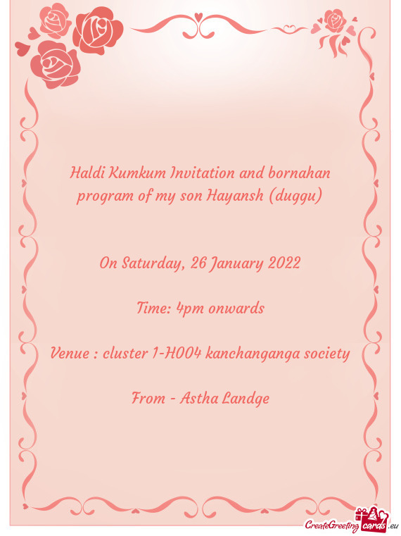 Haldi Kumkum Invitation and bornahan program of my son Hayansh (duggu)