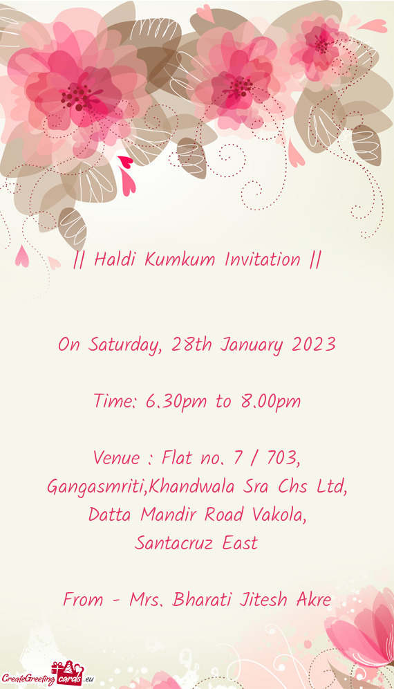 || Haldi Kumkum Invitation ||