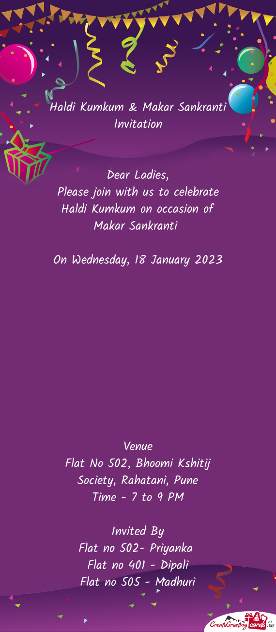 Haldi Kumkum & Makar Sankranti Invitation