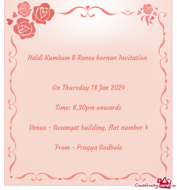 Haldi Kumkum & Renee bornan Invitation