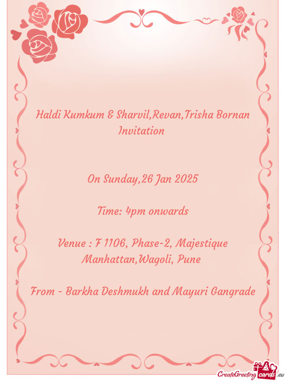 Haldi Kumkum & Sharvil,Revan,Trisha Bornan Invitation