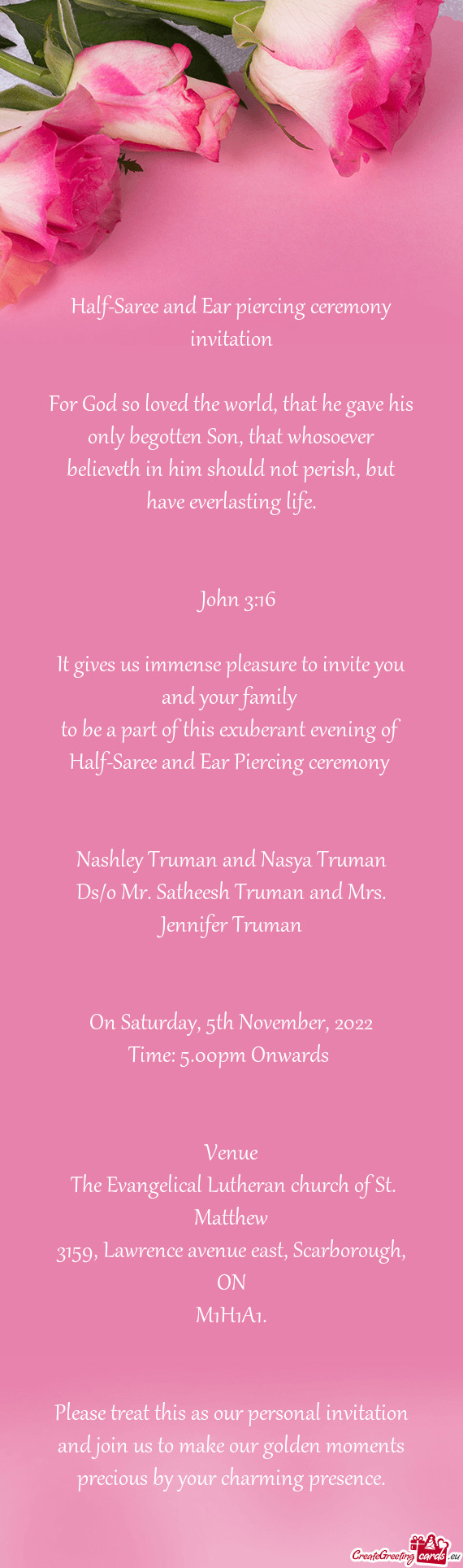 Half-Saree and Ear piercing ceremony invitation