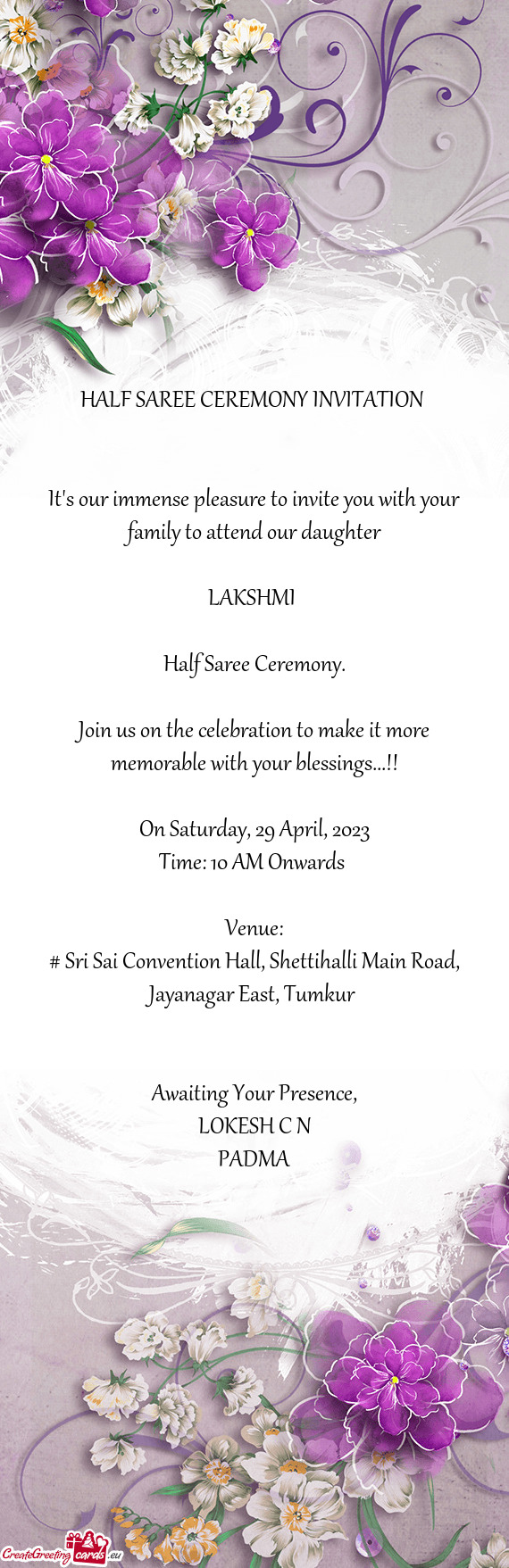 HALF SAREE CEREMONY INVITATION  It