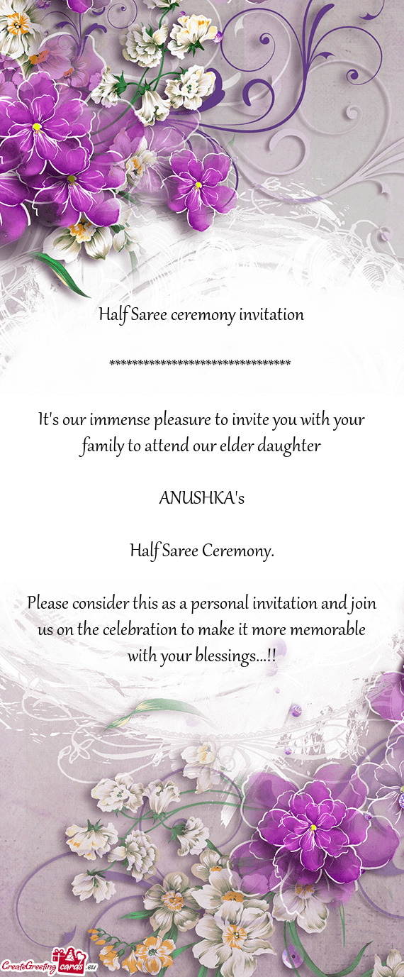 Half Saree ceremony invitation  ********************************  It