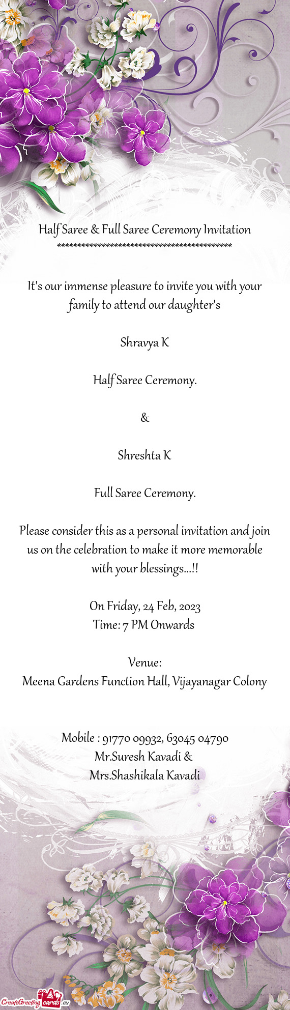 Half Saree & Full Saree Ceremony Invitation