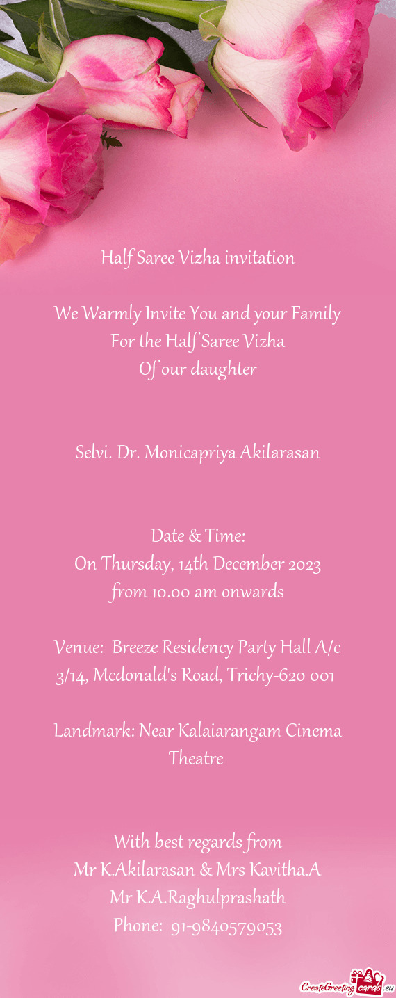 Half Saree Vizha invitation