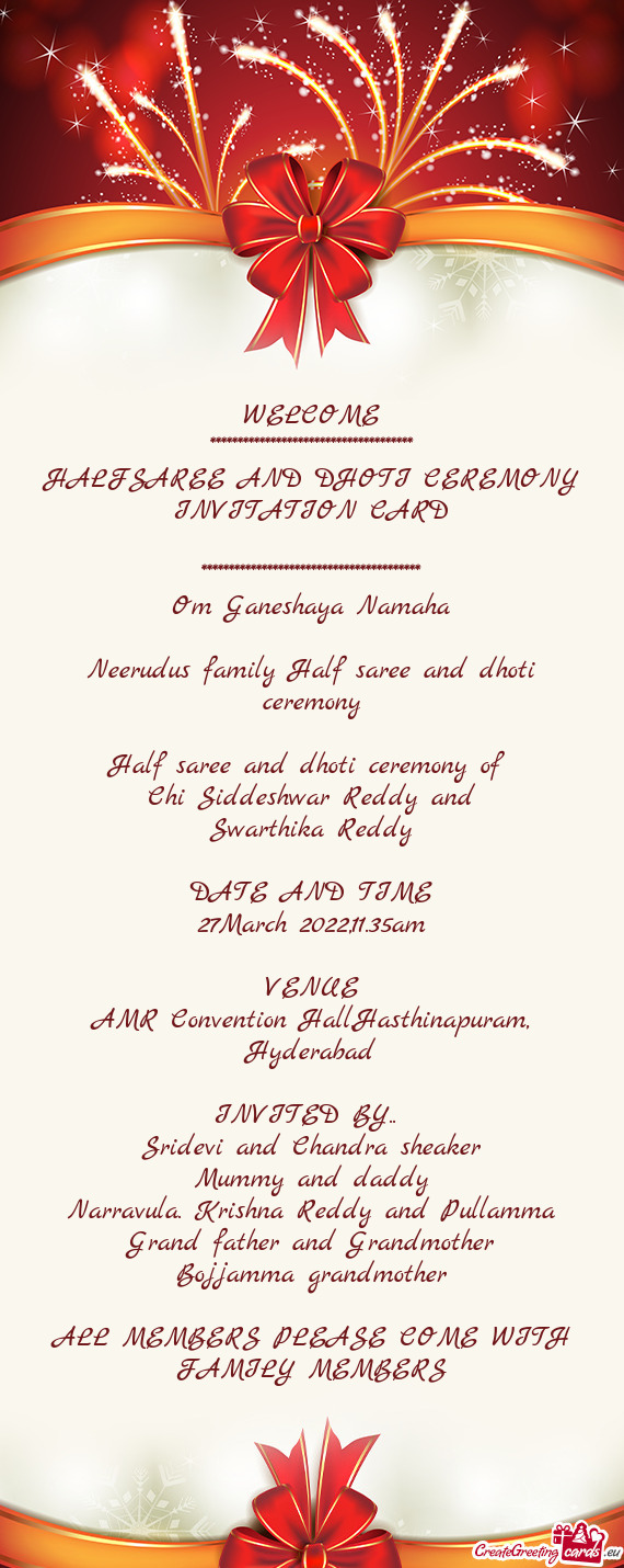 HALFSAREE AND DHOTI CEREMONY INVITATION CARD