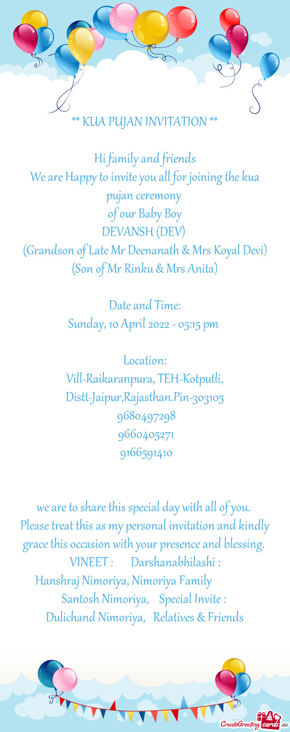 Hanshraj Nimoriya, Nimoriya Family     Santosh Nimoriya, Special Invite