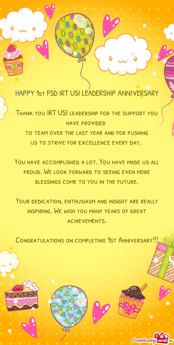 HAPPY 1st FSD IRT USI LEADERSHIP ANNIVERSARY