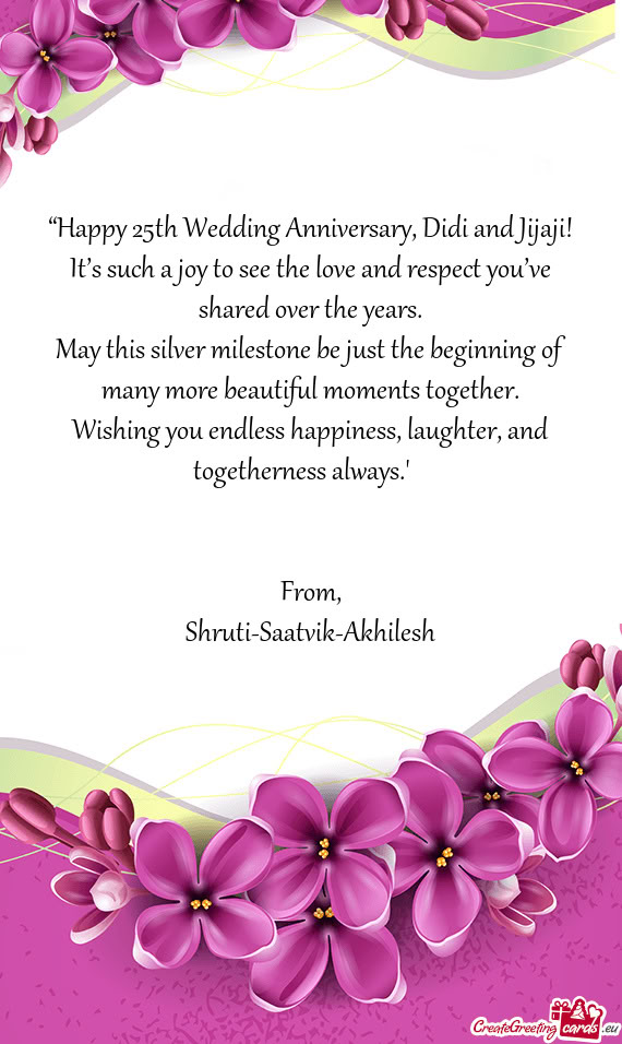 “Happy 25th Wedding Anniversary, Didi and Jijaji