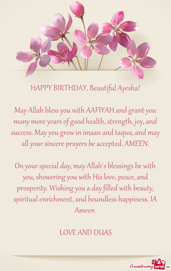 HAPPY BIRTHDAY, Beautiful Ayesha