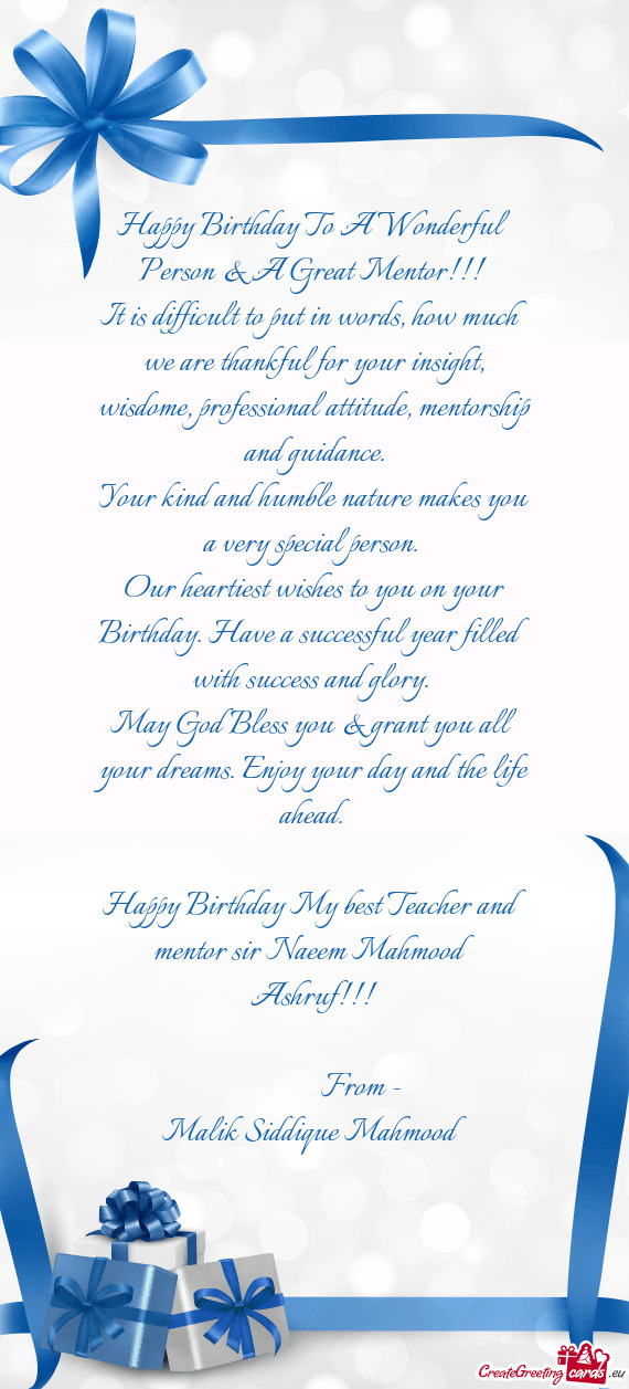 Happy Birthday My best Teacher and mentor sir Naeem Mahmood Ashruf