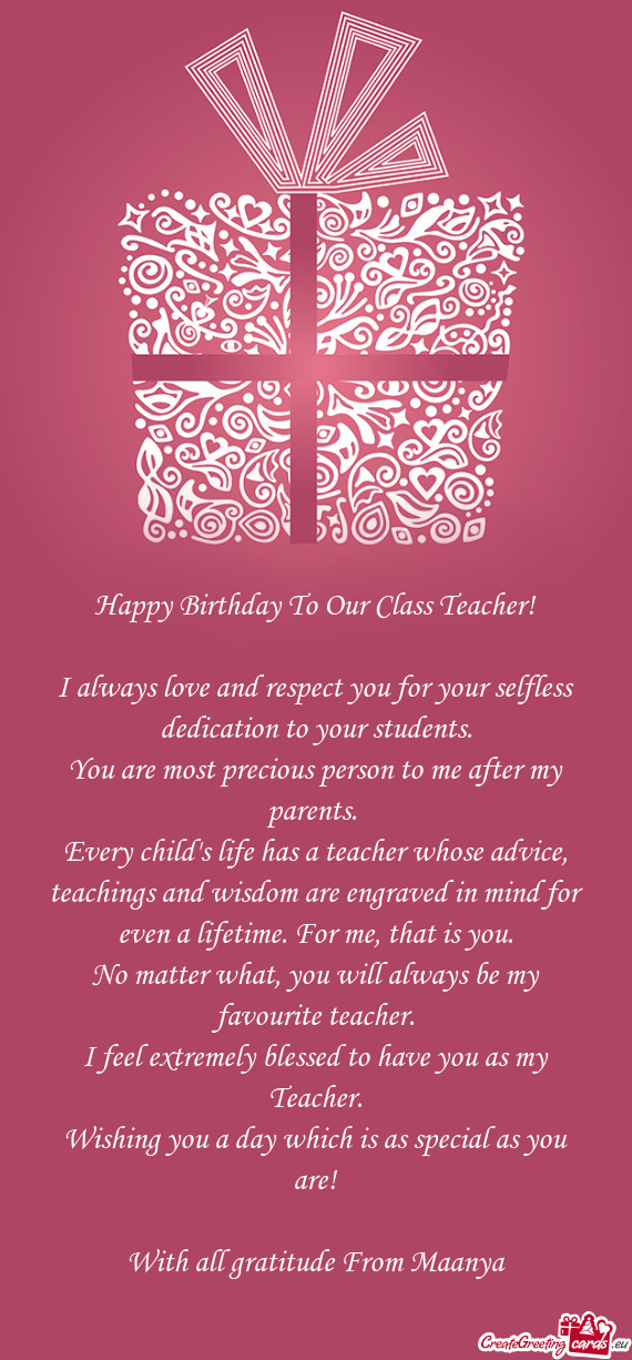 Happy Birthday To Our Class Teacher