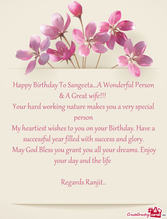 Happy Birthday To Sangeeta...A Wonderful Person & A Great wife