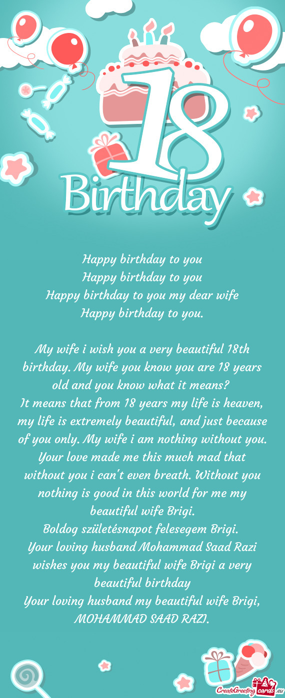 Happy birthday to you my dear wife