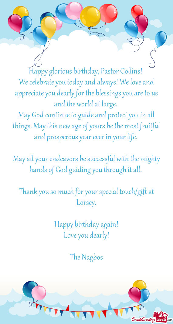 Happy glorious birthday, Pastor Collins