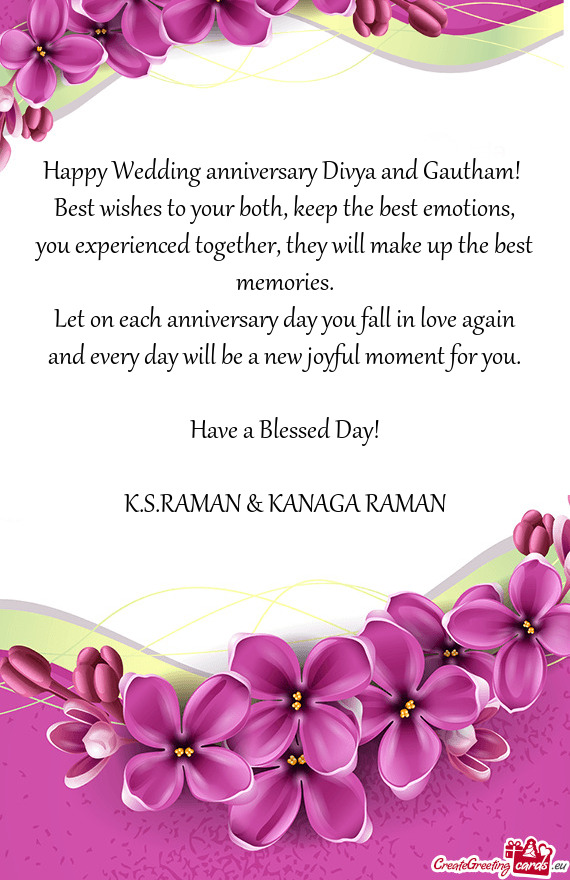 Happy Wedding anniversary Divya and Gautham! Best wishes to your both, keep the best emotions, you