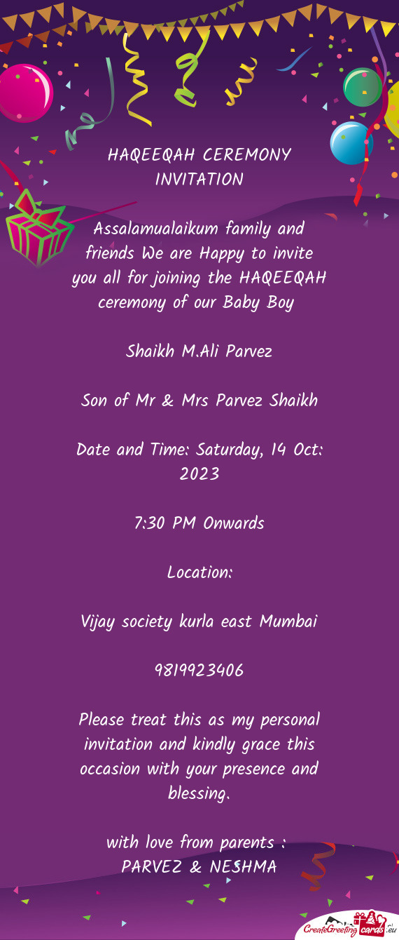 HAQEEQAH CEREMONY INVITATION