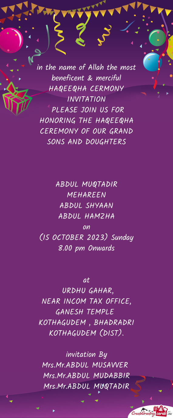 HAQEEQHA CERMONY INVITATION