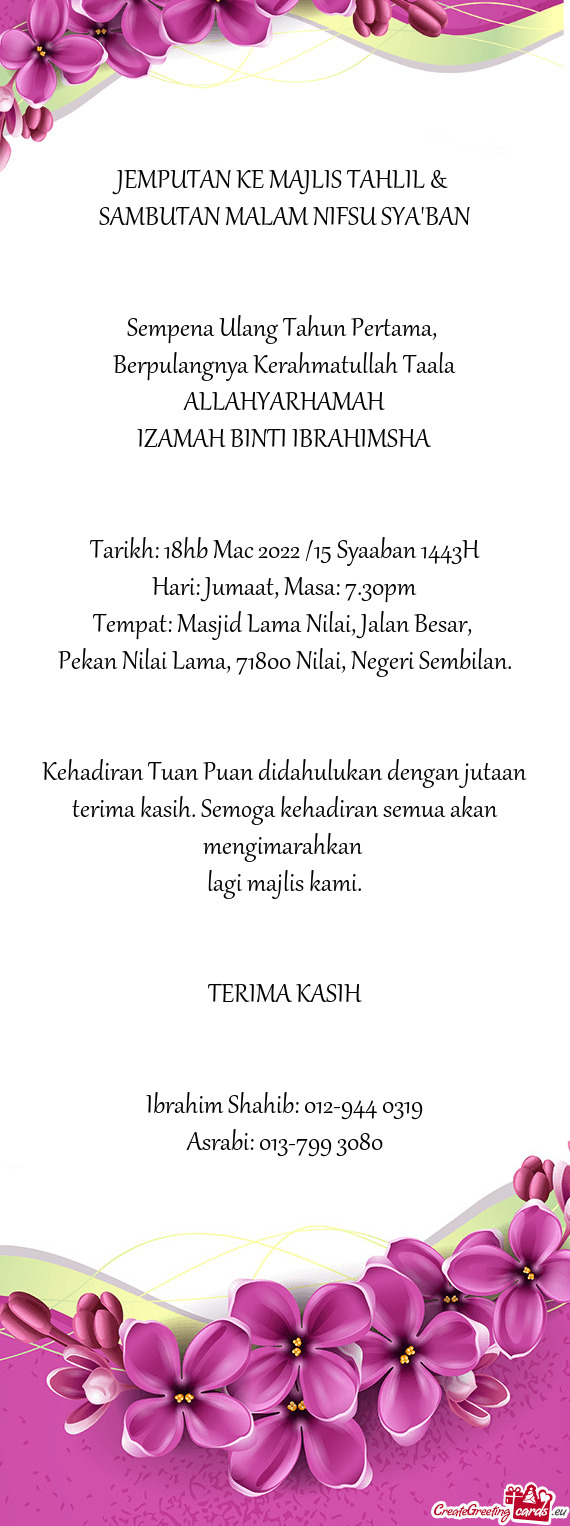 Hari: Jumaat, Masa: 7.30pm