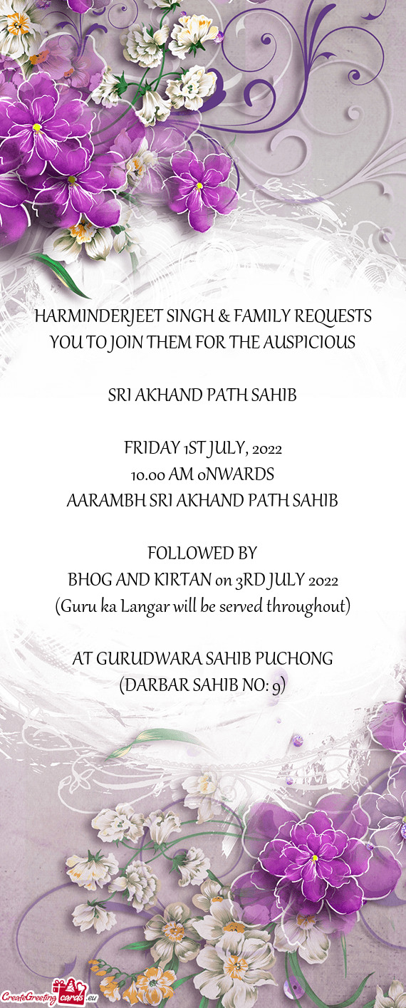 HARMINDERJEET SINGH & FAMILY REQUESTS